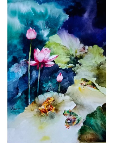 Lotus Serenity Frogs in Harmony